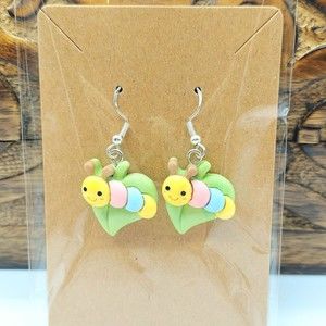 3D Cute Caterpillar Earrings Kawaii